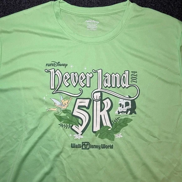 Run Disney Neverland 5K Green Polyester T Shirt Mens 2XL - Picture 1 of 6
